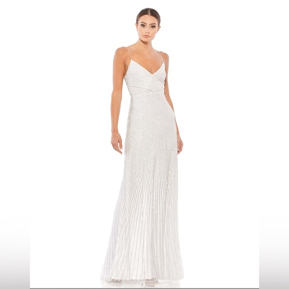 Mac Duggal 10817 Spaghetti Straps Sequin Dress in Pearl Size 16 XL NEW - Picture 1 of 10